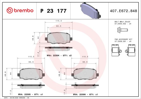 A.B.S. P 23 177 BREMBO Bremsbelagsatz, Scheibenbremse